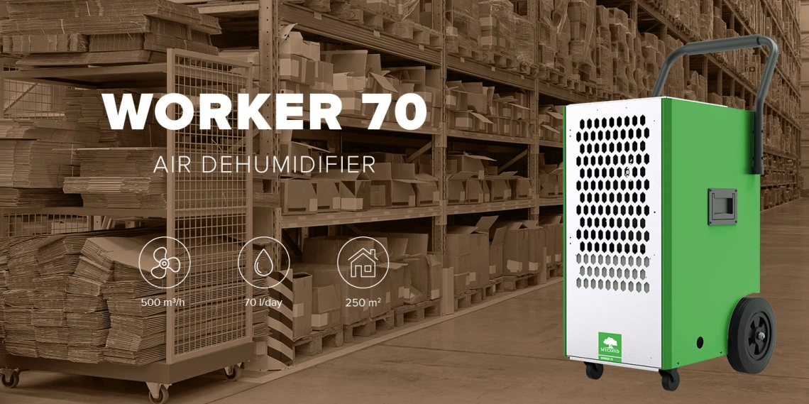 用于仓库的 MyCond Worker 70 升/天，500 立方米/小时，面积达 250 平方米